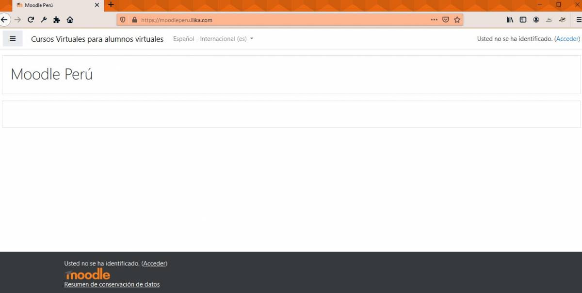 Moodle Peru instalacion - pantalla de ingreso o inicial