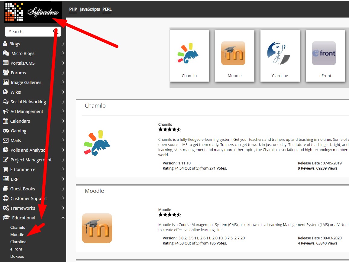 Instalar Moodle via Softaculous